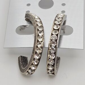 Elegant Silver Crystal Hoop Earrings Oval